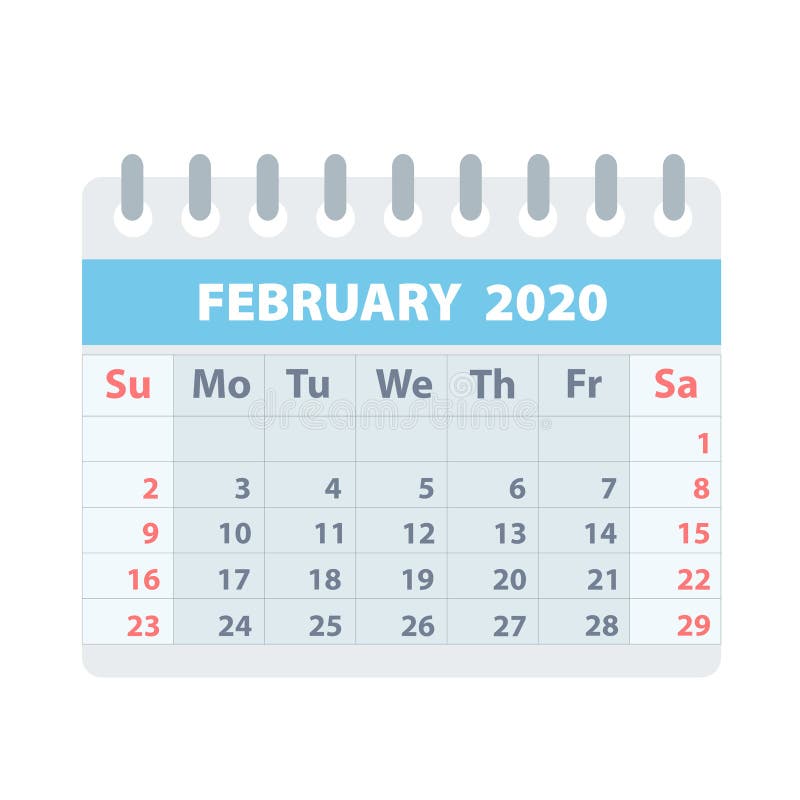 Callendar para febrero de 2020 en el estilo plano para el diseño en el ejemplo blanco, común del vector ilustración del vector Callendar para febrero de 2020 en el estilo plano para el diseño en el ejemplo blanco, común del vector ilustración del vector