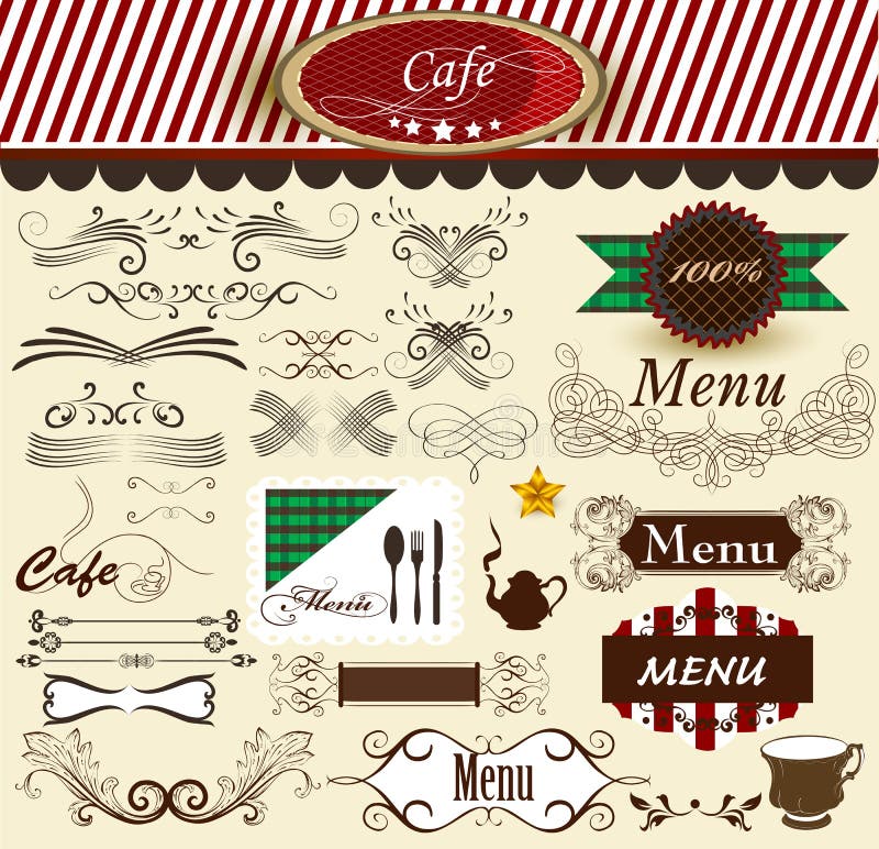 Calligraphic decorative retro elements for cafe and menu design