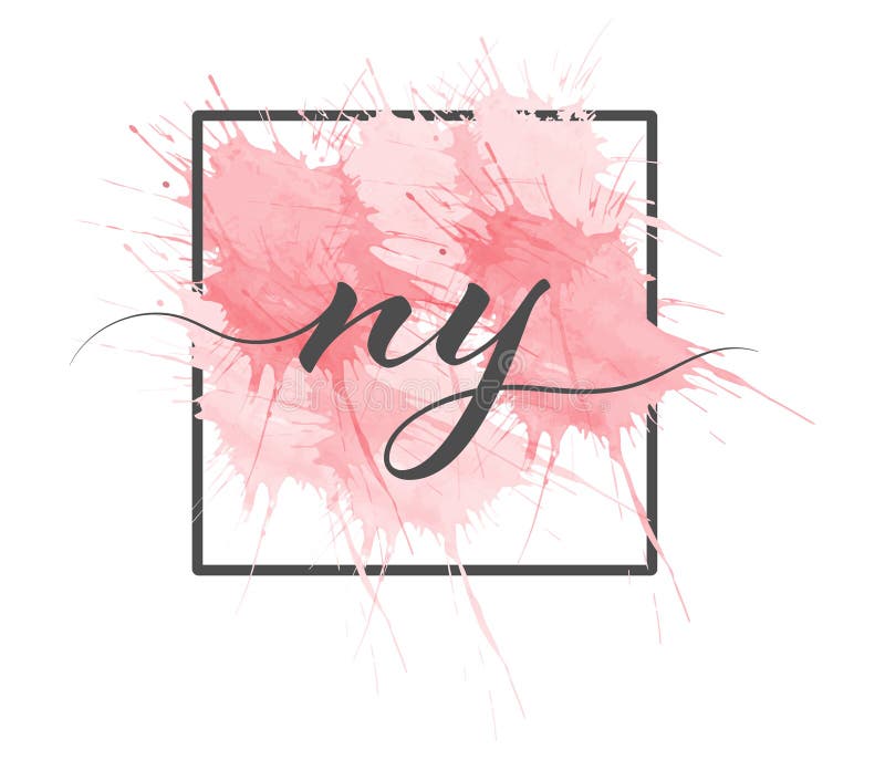 Calligraphic lowercase letters N and Y are written in a solid line on a colored background in a frame vector illustration