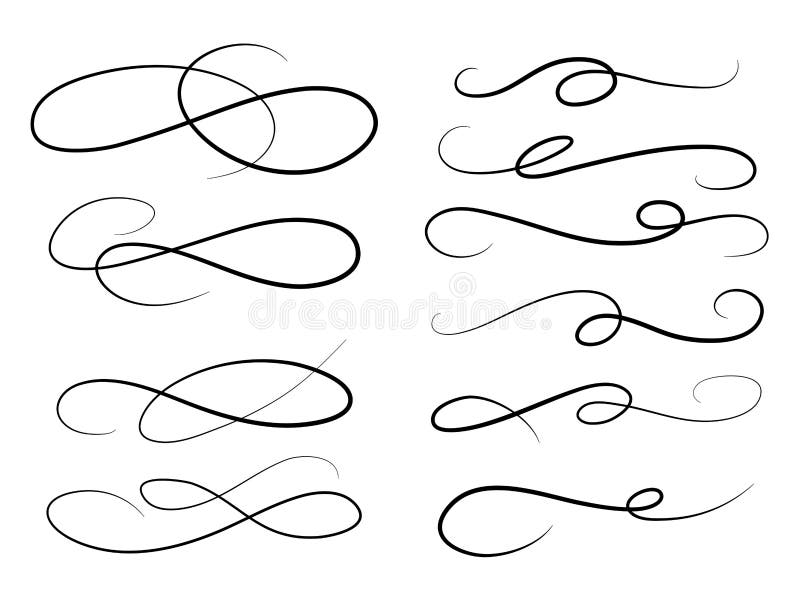 Swoosh, swash underline stroke set. Hand drawn red swirl swoosh underline  calligraphic element. Vector illustration. Stock Vector
