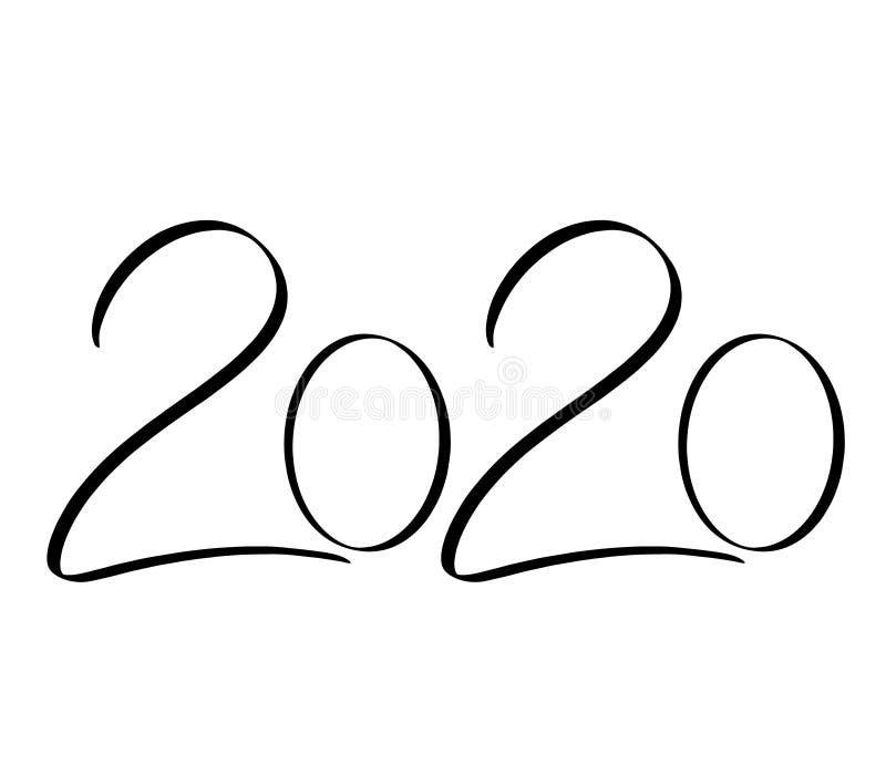 Calligraphy design template for 2020 Year. Hand drawn black number 2020 happy new year lettering on white background by brush. vector illustration Calligraphy design template for 2020 Year. Hand drawn black number 2020 happy new year lettering on white background by brush. vector illustration