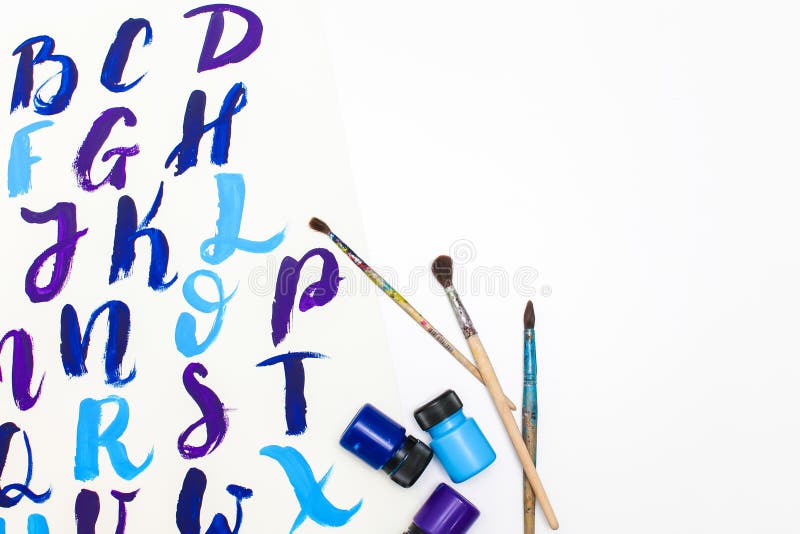 Calligraphy Lettering Alphabet Drawn With Dry Brush. Letters Of English ABC Written With Paint Brush