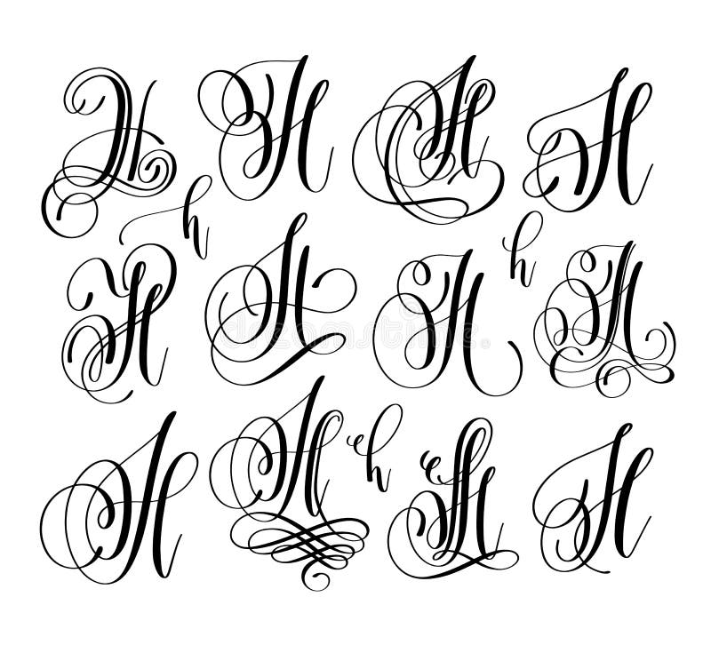 Calligraphy Lettering Script Font H Set, Hand Written Stock Vector ...