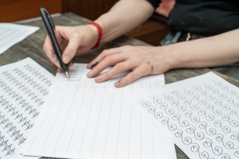 Fountain Pen in Inkstained Hands Stock Image Image of hand