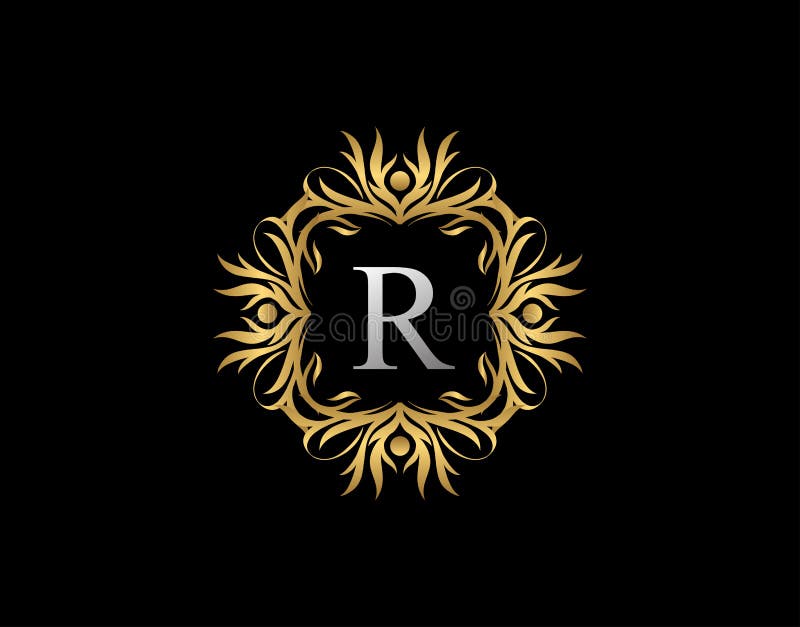 Calligraphic Badge R Letter Logo. Luxury Gold Vintage Emblem with ...