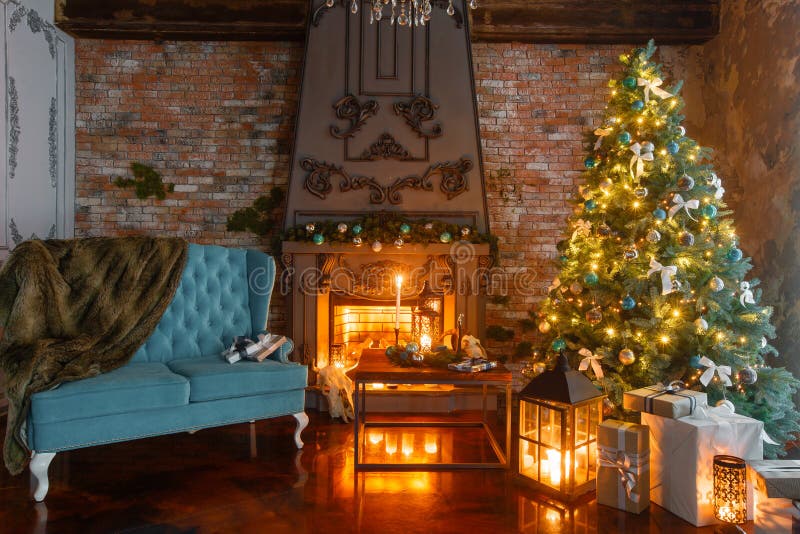 Calm Image of Interior Modern Home Living Room Decorated Christmas Tree ...