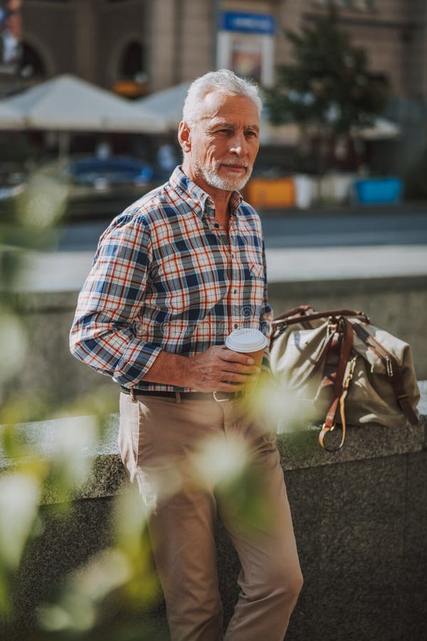 Calm Man Enjoying Coffee Outdoors Stock Photo Stock Photo - Image of ...