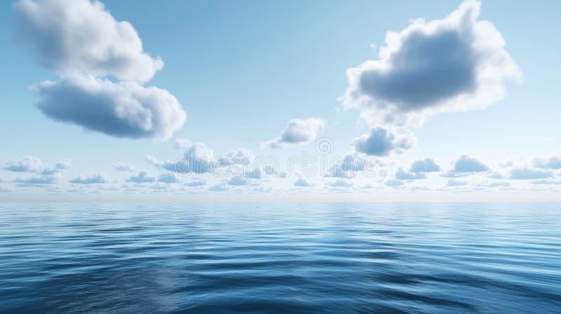 Calm ocean with scattered clouds under clear sky, tranquil seascape concept stock image