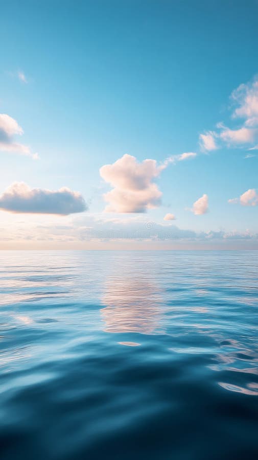 Calm ocean under blue sky with clouds, serene nature concept stock image