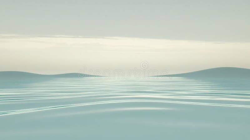 Calm and serene water surface reflecting soft clouds under a hazy sky during twilight royalty free stock photos