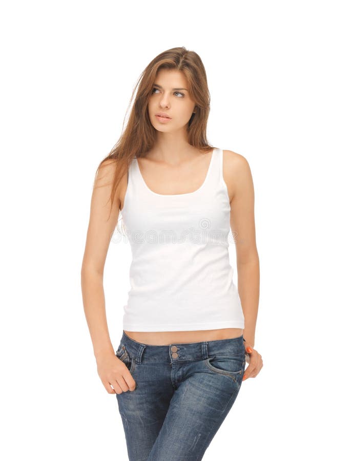 Calm and Serious Woman in Blank White T-shirt Stock Image - Image of ...