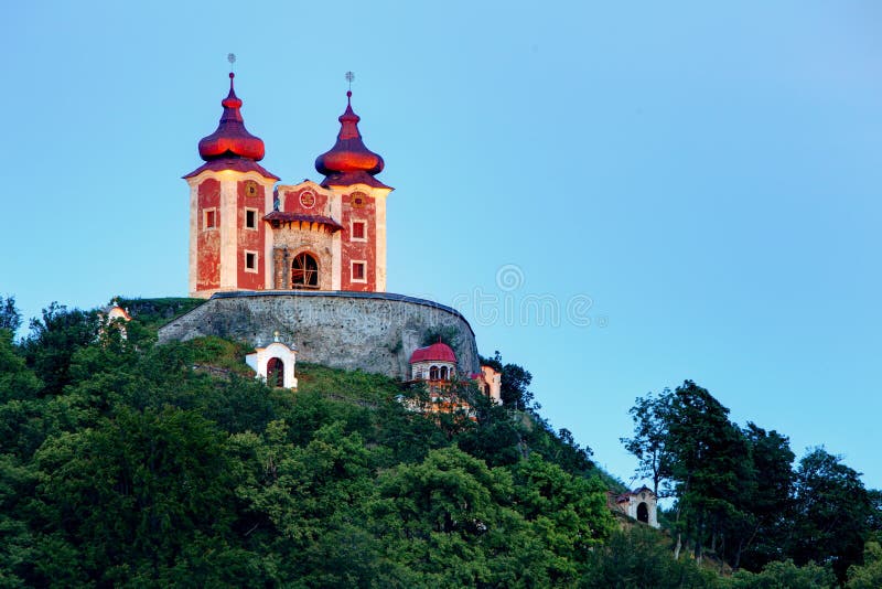 Calvary in Banska Stiavnica at night, Slovakia