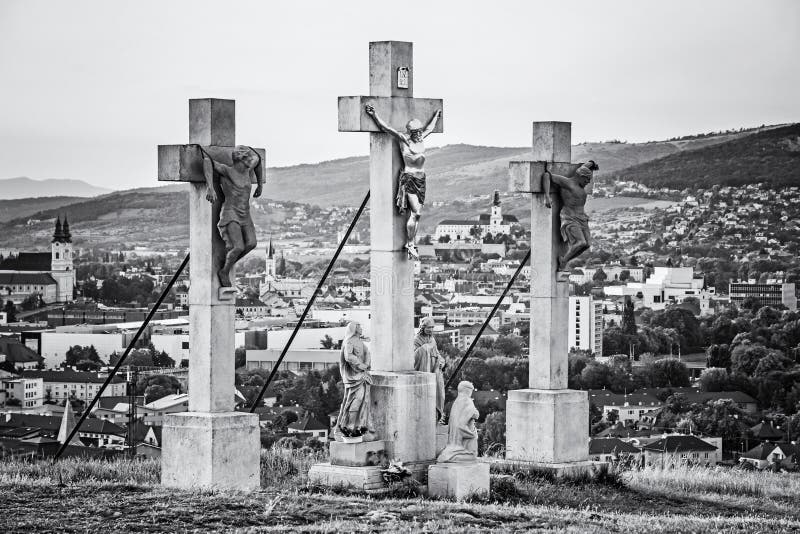 Calvary in Nitra city, Slovakia, religious place, colorless
