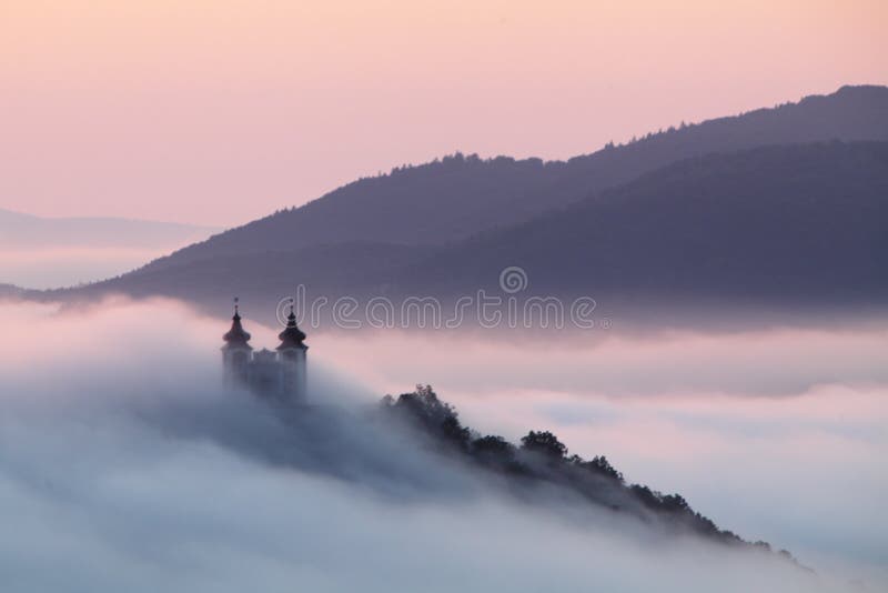 Calvary over clouds in Banska Stiavnica, Slovakia