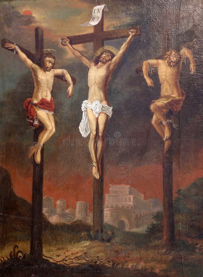 Calvary, Saint Dizma beside Jesus on the cross