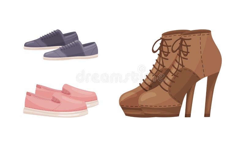 Calzado Con Mujer Botines De Tacón Alto Y Zapatillas Con Cordones De Zapatos De Vectores Ilustración del Vector - Ilustración de concepto: 213517792
