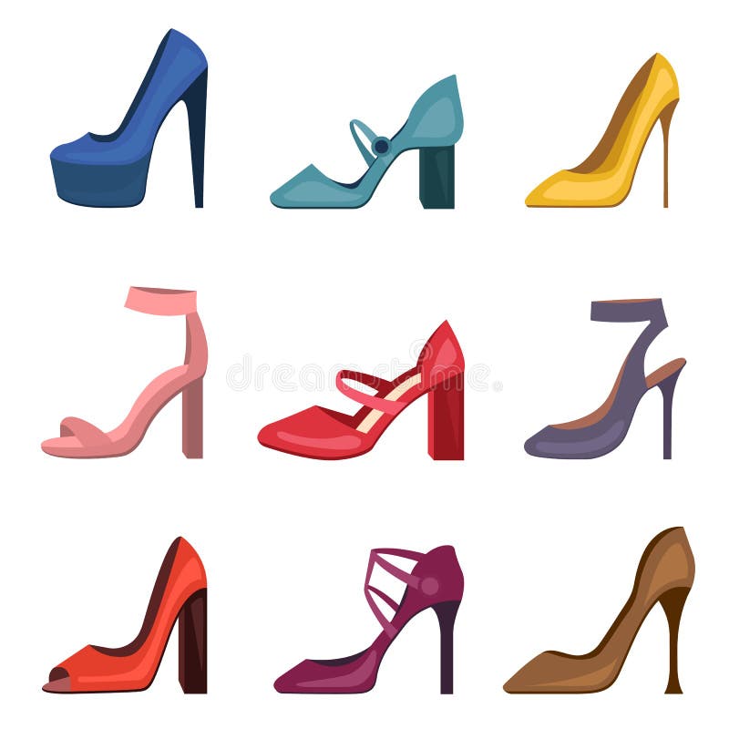 celebrar Intuición Intuición Calzado Femenino De Diferentes Colores Colección De Zapatos Para Mujeres  Con Tacones Altos Calzado De Moda Para Niñas Ilustración del Vector -  Ilustración de calzado, diferente: 180040921