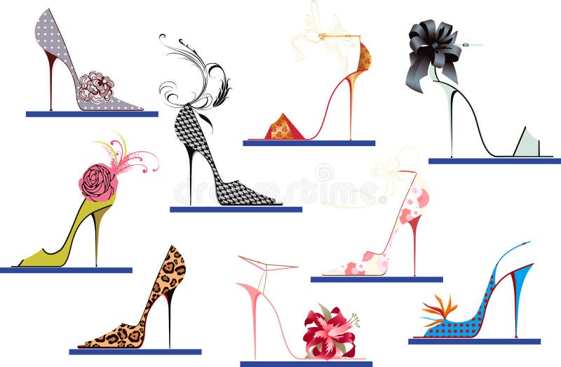 Collection of women's shoes with high heels -vector illustration. Collection of women's shoes with high heels -vector illustration