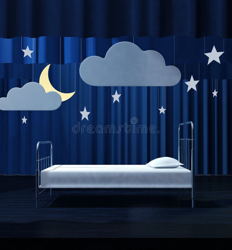Bed on scene, dream/night metaphor. Bed on scene, dream/night metaphor