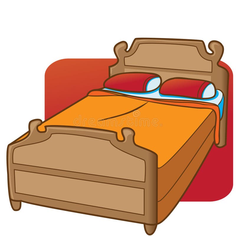 Cama Simple Con El Marco De Madera Ilustración del Vector - Ilustración
