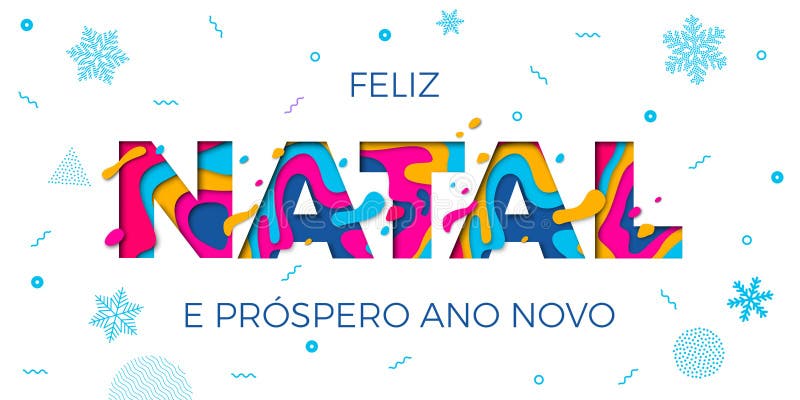 Camadas da cor do papercut do vetor do cartão de Feliz Natal Merry Christmas Portuguese multi ilustração royalty free Camadas da cor do papercut do vetor do cartão de Feliz Natal Merry Christmas Portuguese multi ilustração royalty free