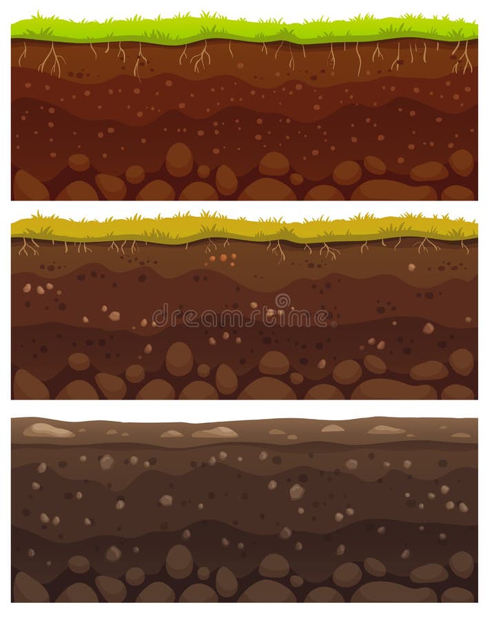 Camadas sem emenda do solo A argila mergulhada da sujeira, a camada à terra com pedras e a grama no penhasco das sujeiras texture ilustração royalty free Camadas sem emenda do solo A argila mergulhada da sujeira, a camada à terra com pedras e a grama no penhasco das sujeiras texture ilustração royalty free