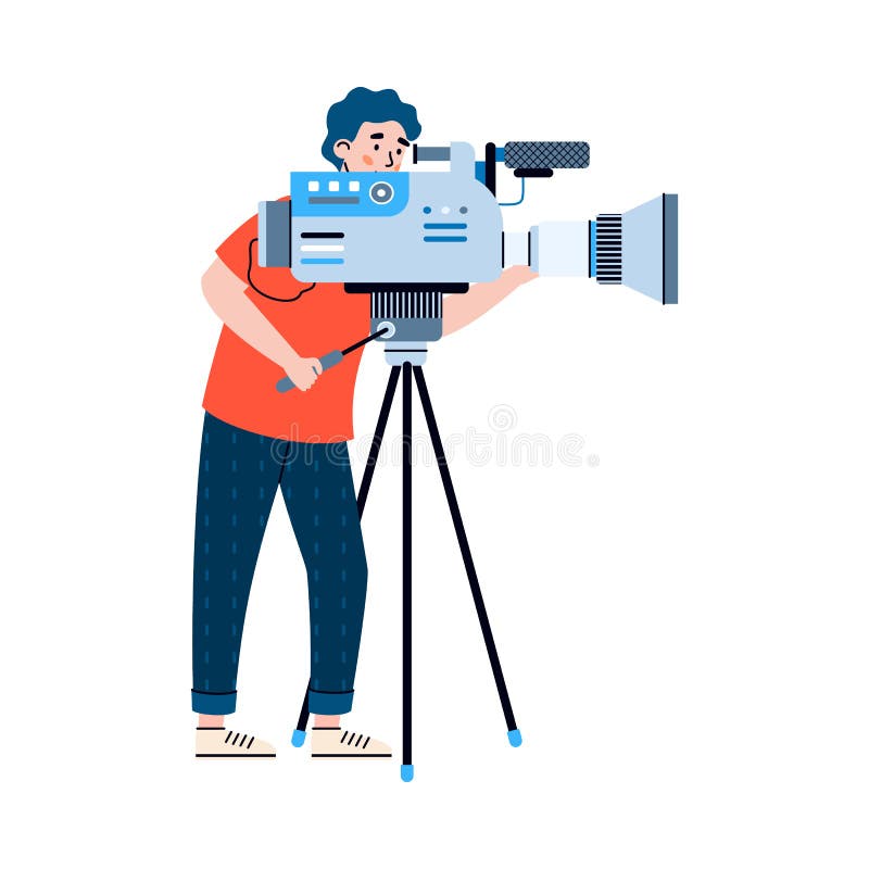 Camarógrafo Profesional Con Cámara De Vídeo Sobre La Filmación De Películas  De Cine Stock de ilustración - Ilustración de ataque, hombre: 207364274