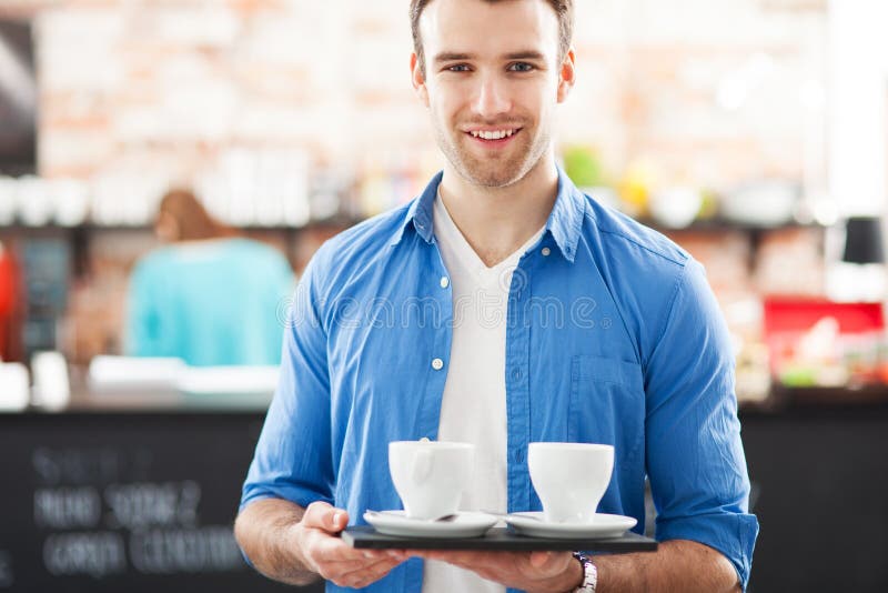 Download Camarero Con Café En La Bandeja Imagen de archivo - Imagen de pequeño, restaurante: 29912809