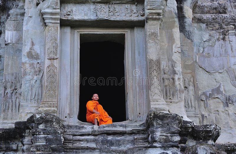 Cambodia Angkor Wat with a monk