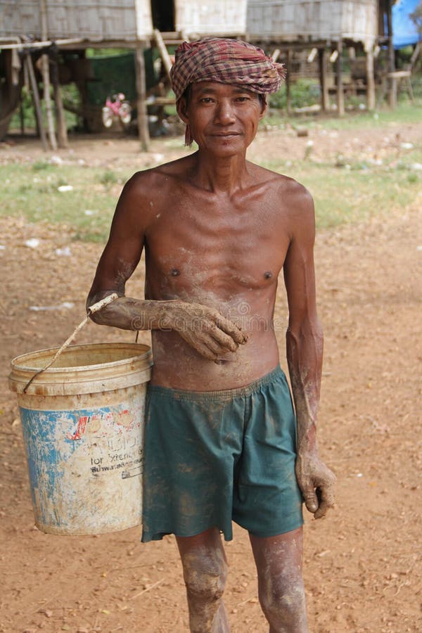 Cambodian Construction Worker stock photo