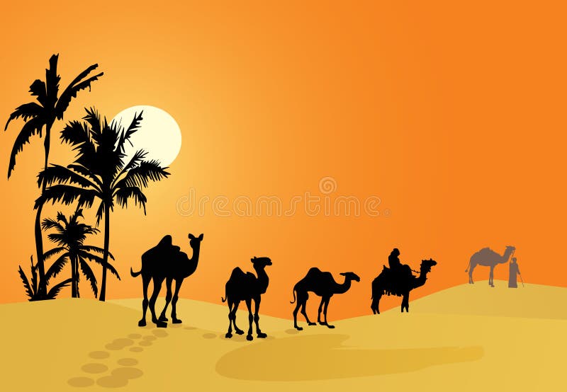 Camel caravan in desert