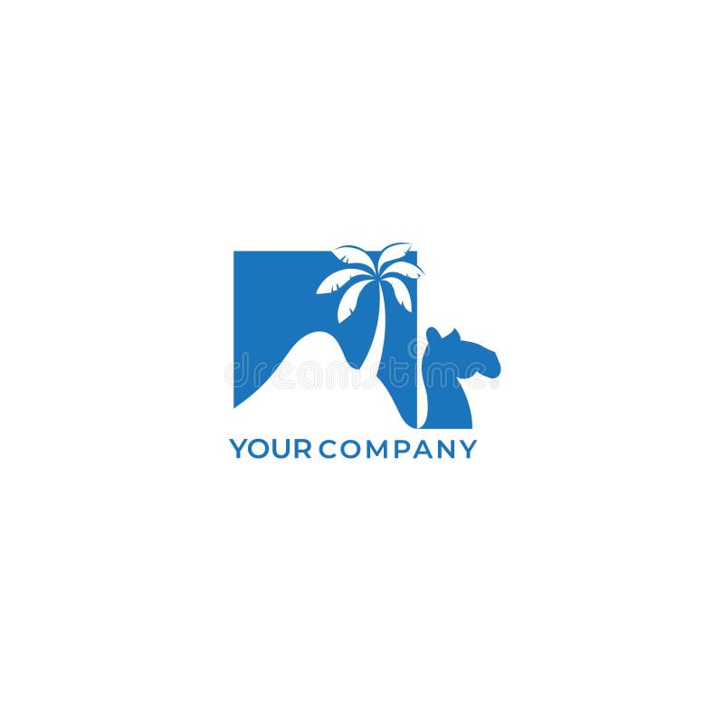 Camel desert with palm logo design and negative space.