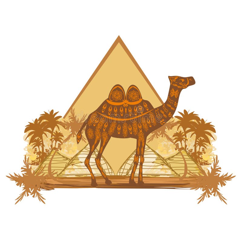 Camel in egypt desert - banner vector illustration