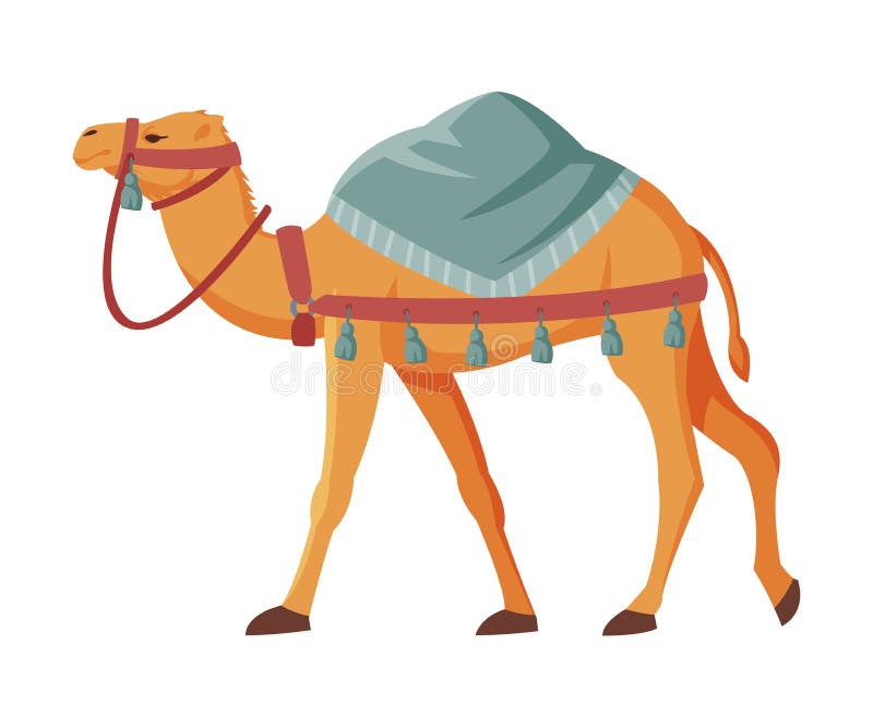 Camel with Saddle, Two Humped Ddesert Animal, Symbol of Egypt Flat