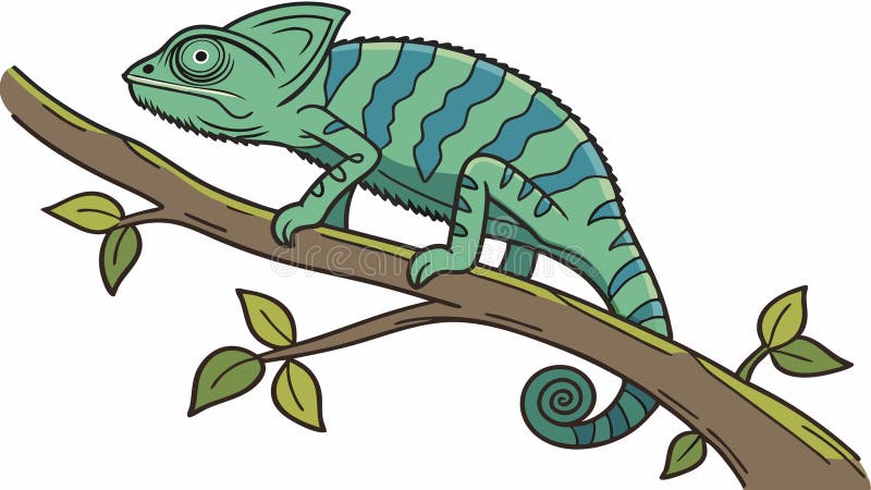 Cameleon colorat cocoțat pe un arbore ramură vector de design Generator AI vector illustration