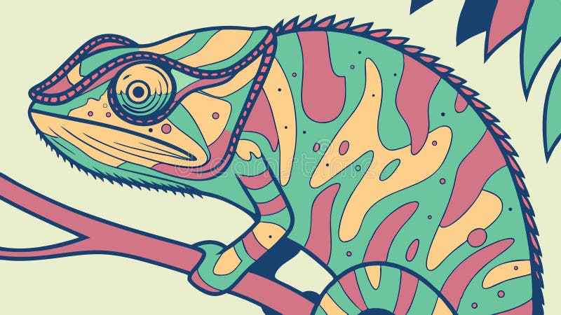 Cameleon colorat cu model pe ramură de design vectorial de ilustrare Generative AI royalty free illustration