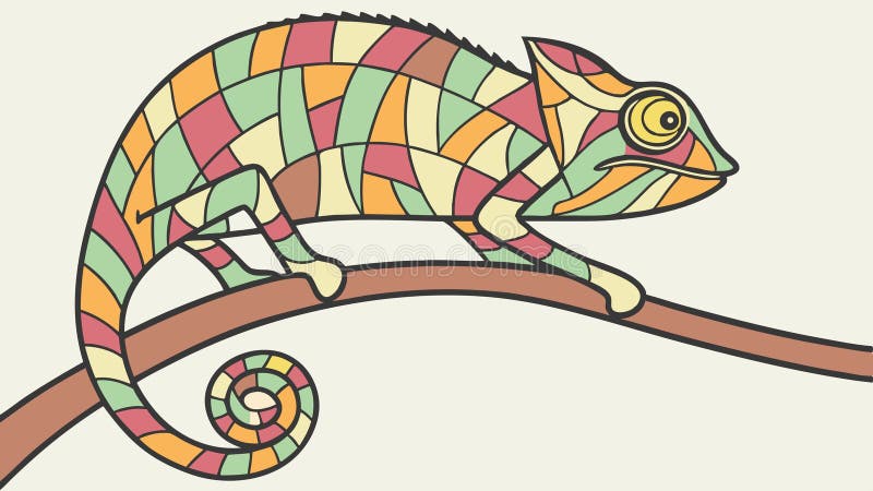Cameleon colorat cu model pe ramură de design vectorial de ilustrare Generative AI vector illustration