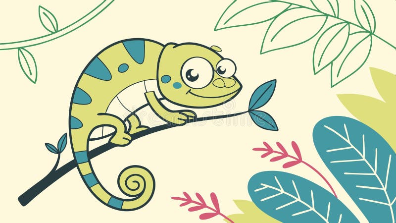 Cameleon colorat pe o ramură, amestecându-se cu frunzele, design vectorial al naturii, inteligență artificială generativă royalty free illustration