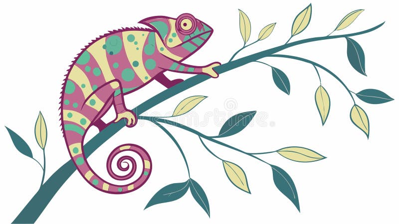 Cameleon colorat pe o ramură de design vectorial de ilustrare Generative AI stock illustration