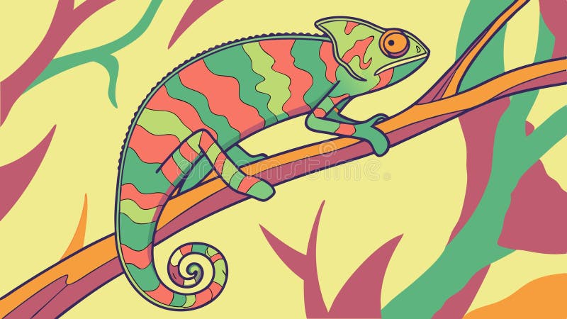 Cameleon colorat pe ramură cu design vectorial de fundal abstract Generative AI vector illustration