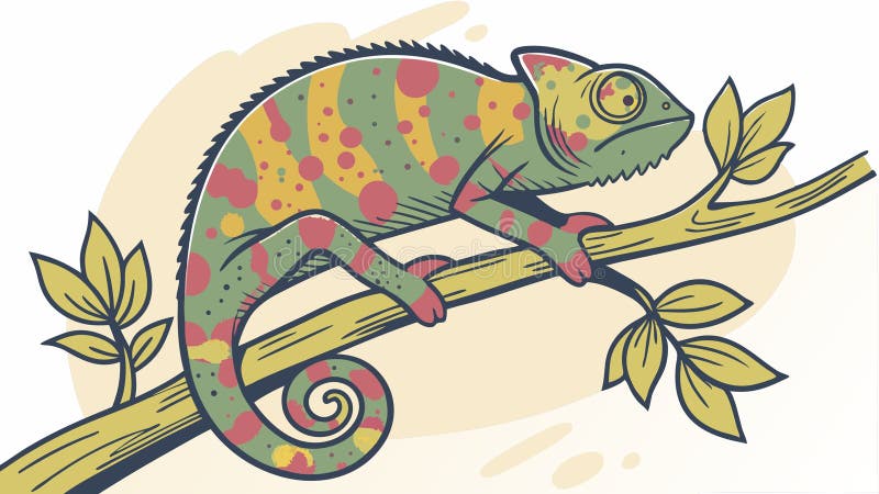 Cameleon colorat pe ramură cu model texturat model de design vectorial Generative AI stock illustration