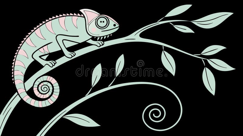 Cameleon colorat pe o ramură de copac, design vectorial, Inteligență Artificială Generativă vector illustration