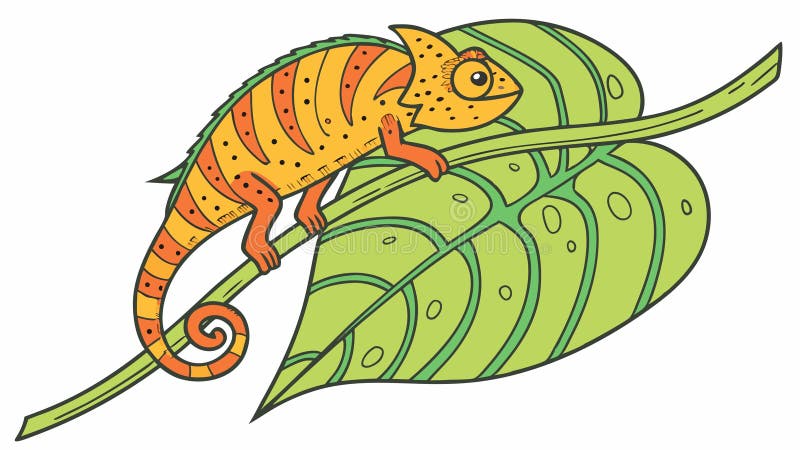 Cameleon verde strălucitor cocoțat pe un mare model de vector de ilustrare a frunzelor tropicale Generative AI royalty free illustration