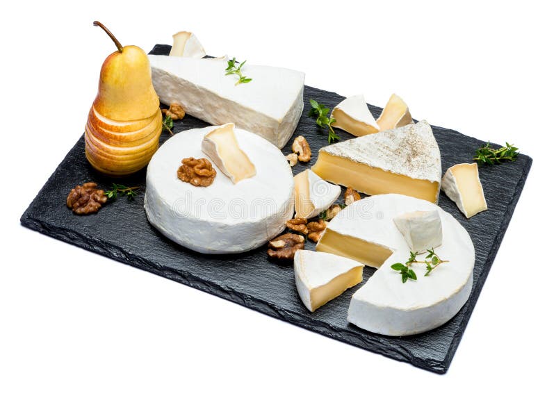 Camembert Cheese and Pear on Stone Board Stock Image Image of