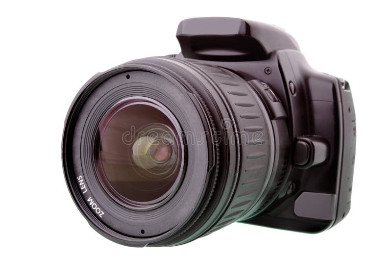 Black DSLR camera isolated over white backgrouhnd. Body cam stock images, royalty-free photos and pictures