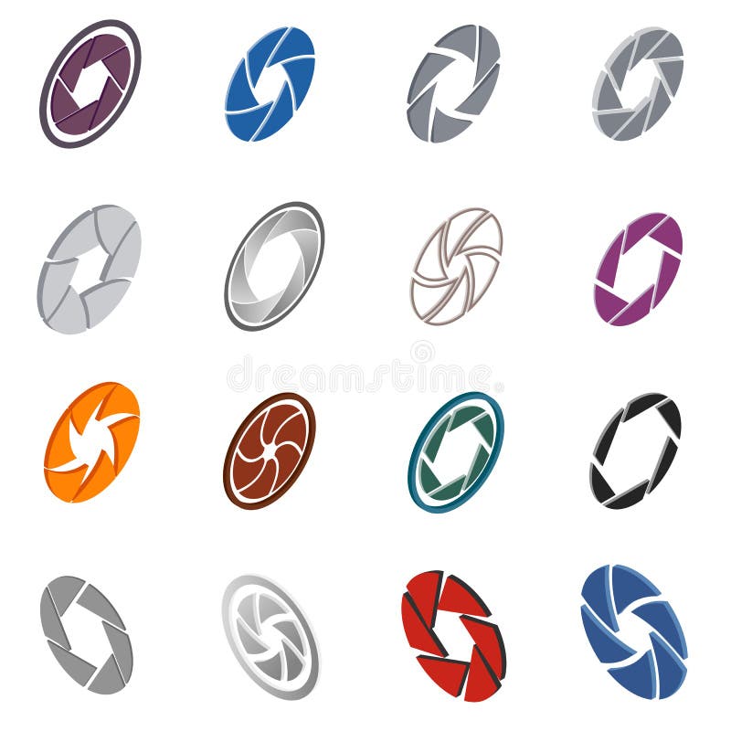 Camera aperture icons set, isometric 3d style vector illustration Camera aperture icons set, isometric 3d style vector illustration