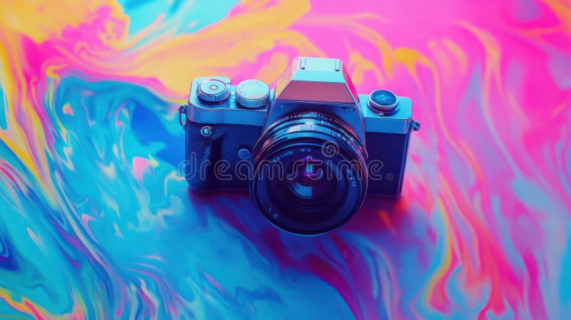 Camera boven kleurrijke abstracte achtergrond royalty-vrije illustratie