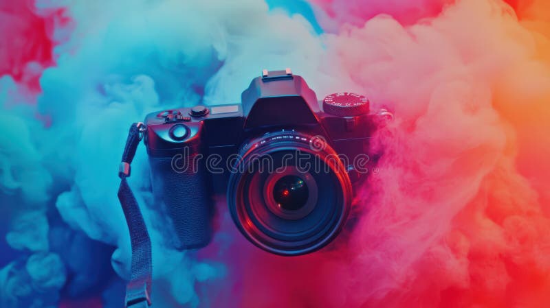 Camera boven kleurrijke abstracte achtergrond stock illustratie