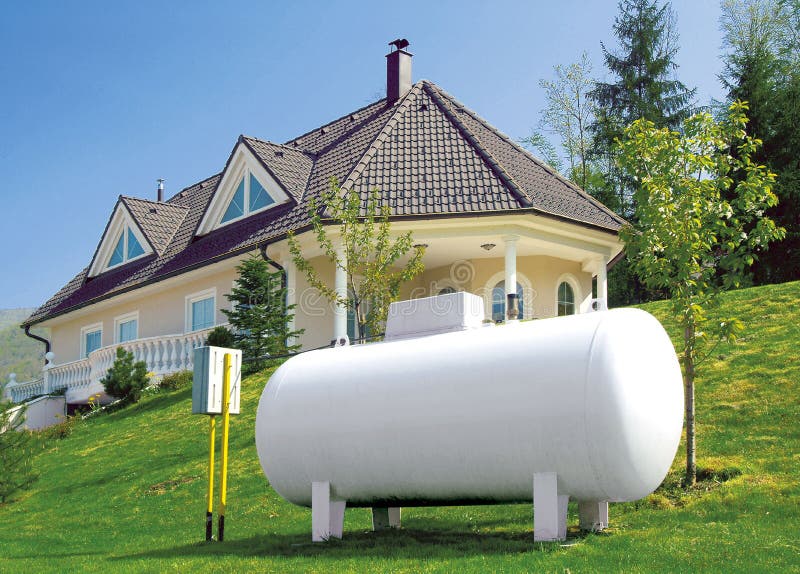 House with a gas tank in front. House with a gas tank in front