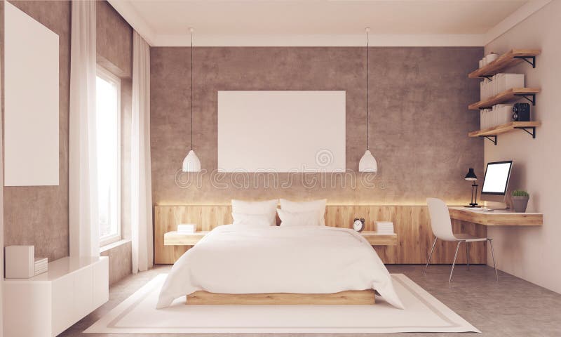 Camera Da Letto Soleggiata Con L\'angolo Di Studio Illustrazione di ... Camera Da Letto Soleggiata Con L\'angolo Di Studio Illustrazione di ...
